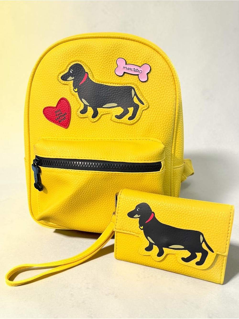Marc Tetro Yellow Dachshund Patch Mini Backpack and Wallet Set